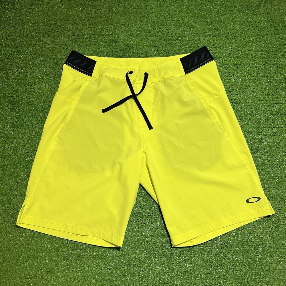 Y2K Oakley Swim‎ Trunks Med. Neon Yellow Board Shorts Surf Black Logo Software